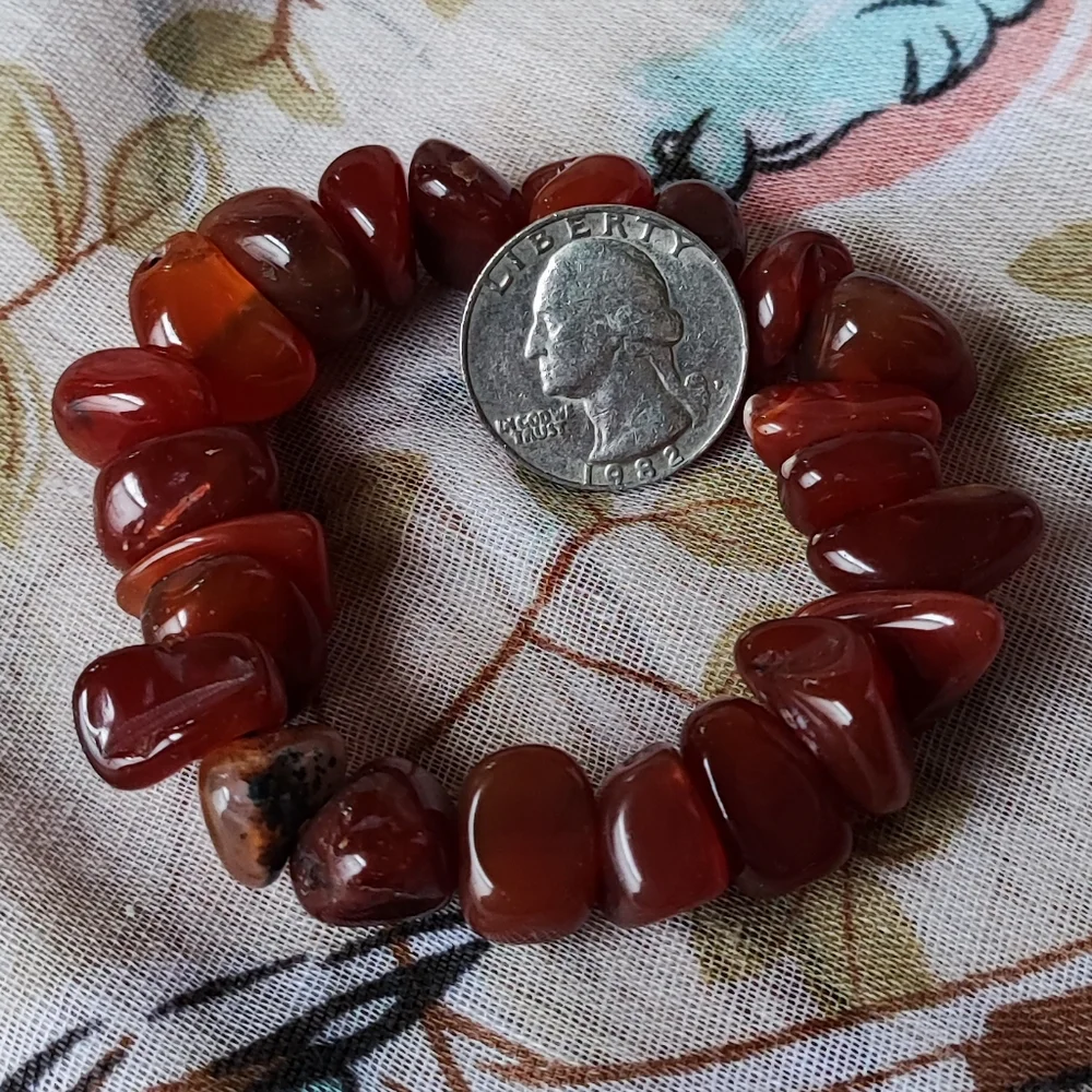 Carnelian Stretch Bracelet Tumbled Rocks Stones Hound Nature's Beauty Restrung
